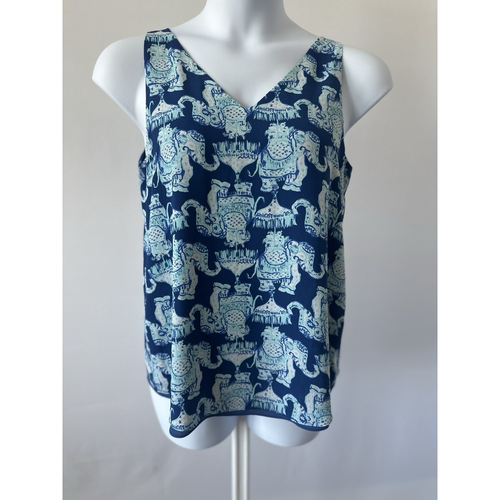 Lilly Pulitzer Tank Top Women's Blue Reversible Joy Ride Elephant (b24)